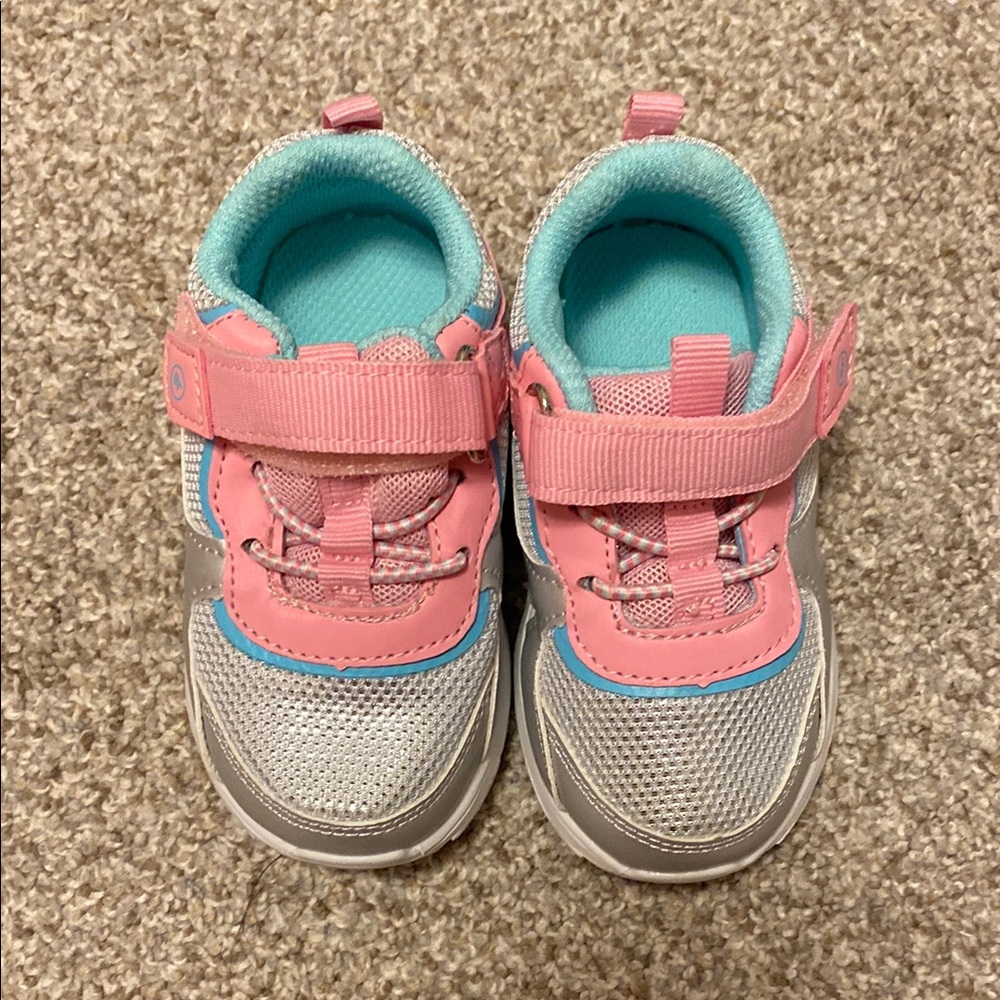 Stride Rite Pink and Silver Sneakers with Velcro Closure- Size 6